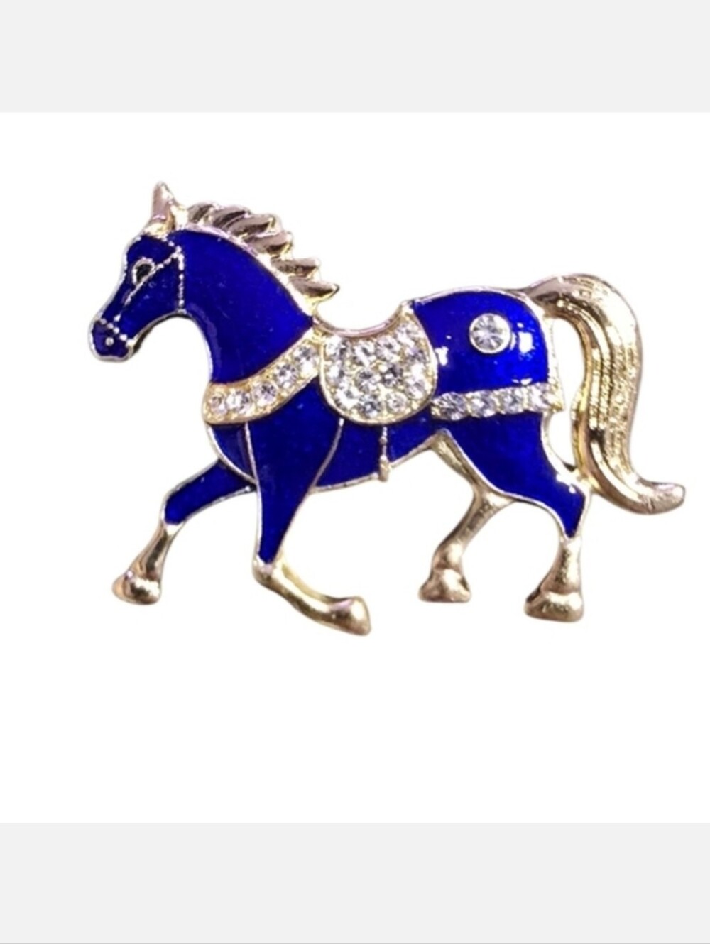 Fashion Jewelry Blue Enamel Horse Brooch with Crystal Accents